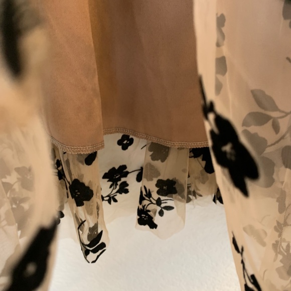 Burnout Velvet Layered Mesh Midi Skirt M Caramel Brown Black Floral Fairy Core - Picture 5 of 12